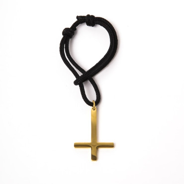 Black Bracelet with Golden Cross for Women