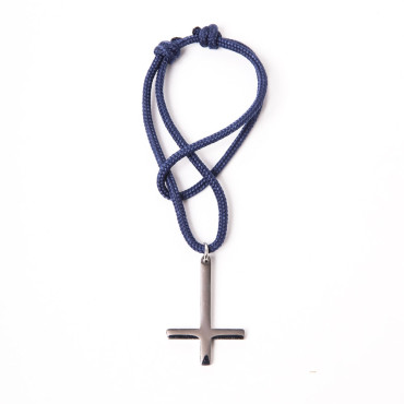 Navy Blue Religious Bracelet with Silver Cross for Men