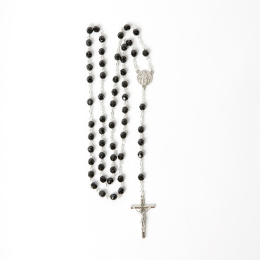 Silver-plated rosary with black faceted beads