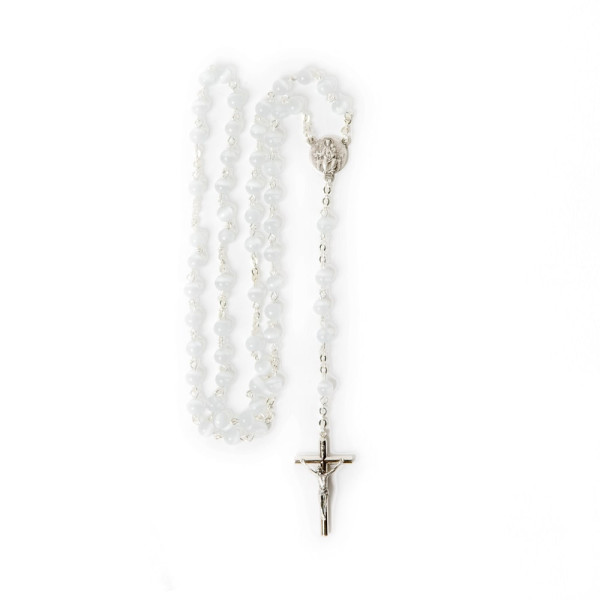 Cat's Eye White Silver-plated Rosary