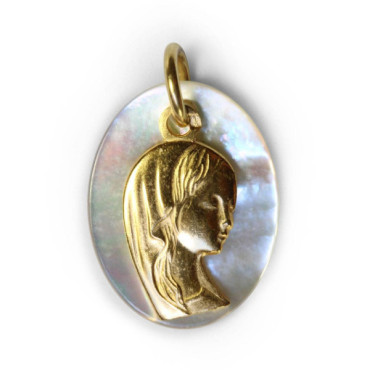 Gold-plated and Mother-of-pearl Virgin Mary Medal