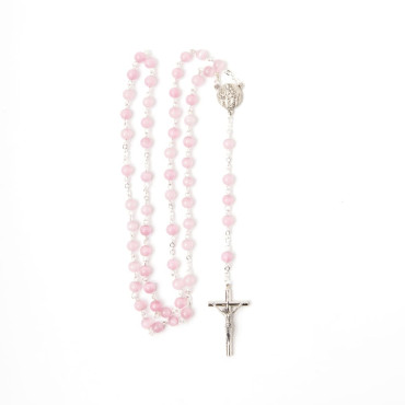 Silver-Plated Cat's Eye Pink Rosary Notre-Dame de Paris