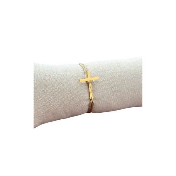 Golden beige cross bracelet women