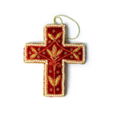 Notre Dame Red and Gold Velvet Cross Decoration