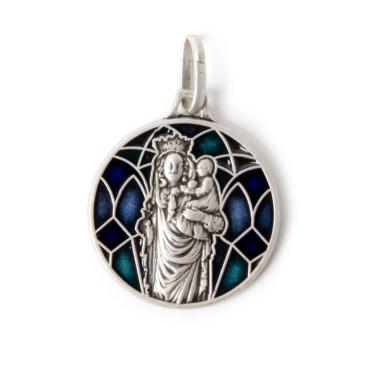 Médaille vitrail bleu argt 18mm Notre-Dame de Paris