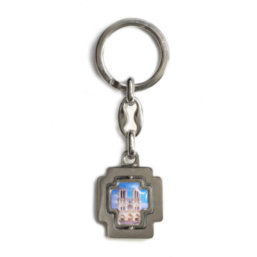 Notre-Dame silver-plated key ring with stained glass