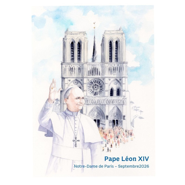 Pope Leo XIV Postcard at Notre-Dame de Paris