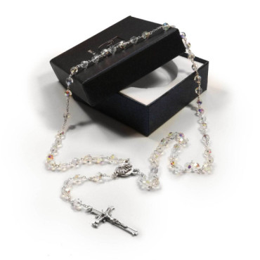 Silver and Swarovski Crystal Rosary, translucent Notre Dame